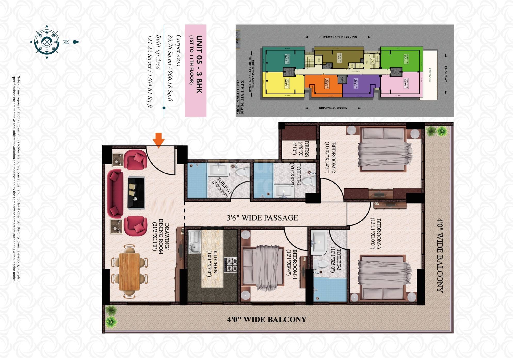 Floor plan of 3 BHK 1304 Sq. Ft. Apartment in Maabhagwati Gitanjali Shreeniketan, Allahabad