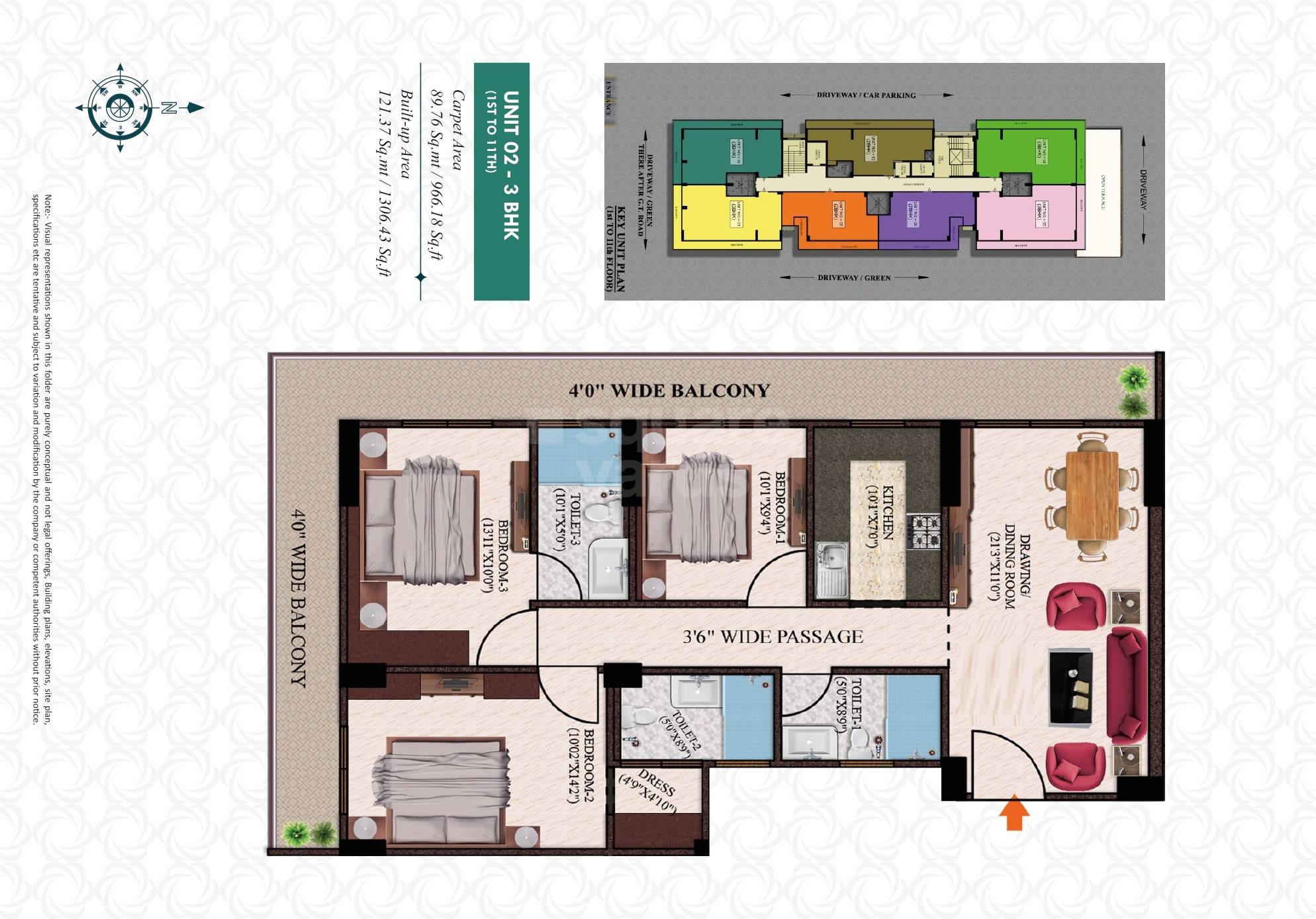 Floor plan of 3 BHK 1306 Sq. Ft. Apartment in Maabhagwati Gitanjali Shreeniketan, Allahabad
