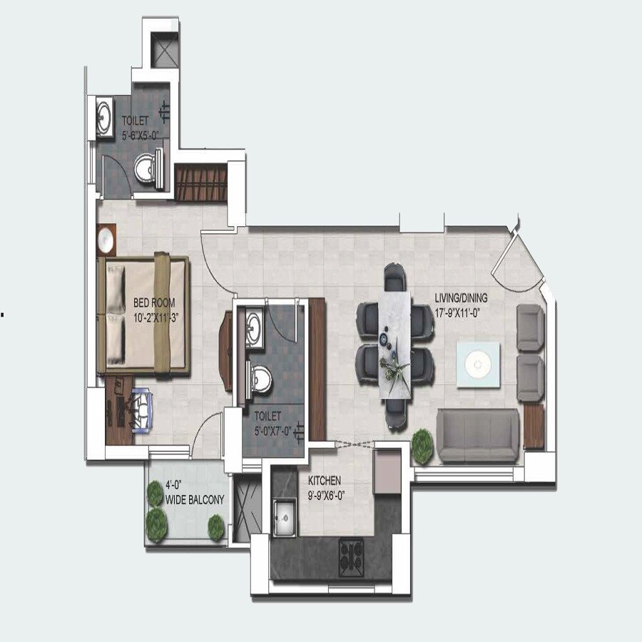 Floor plan of 1 BHK 715 Sq. Ft. Apartment in Navyug Smart Mini City, Allahabad