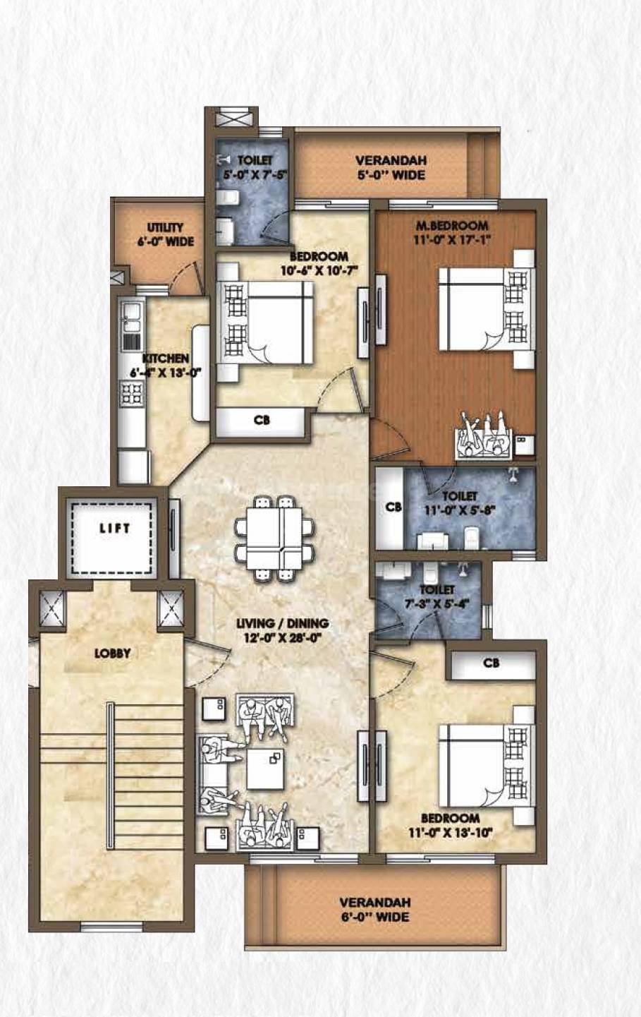 Floor plan of 3 BHK 1720 Sq. Ft. Ind Floor in Omaxe Shiva, Allahabad