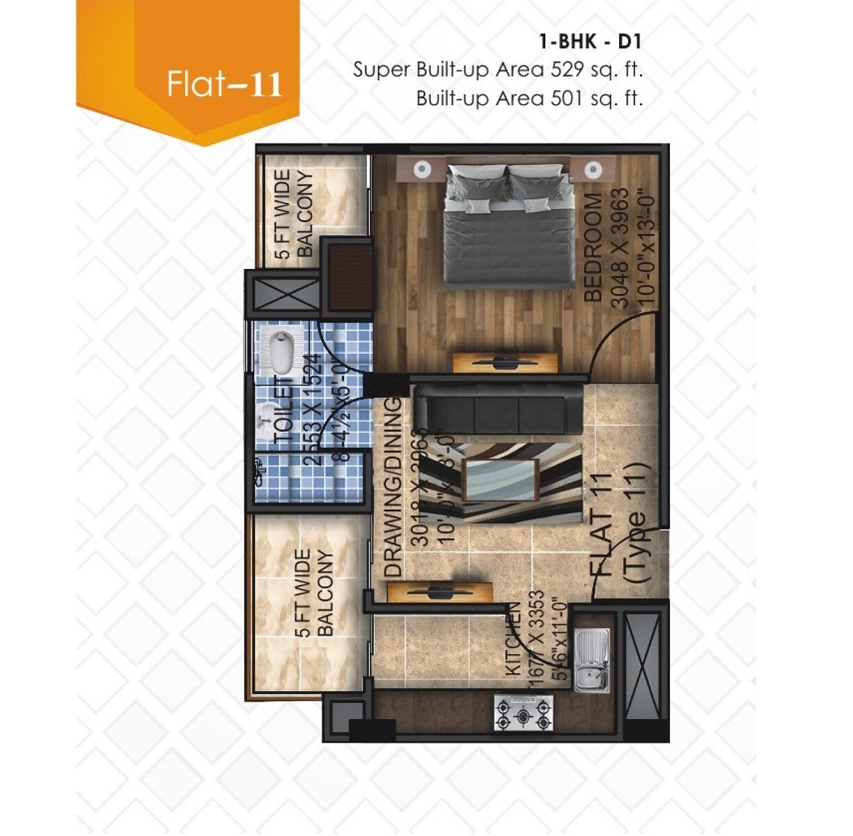 1 BHK 529 Sq. Ft. Apartment