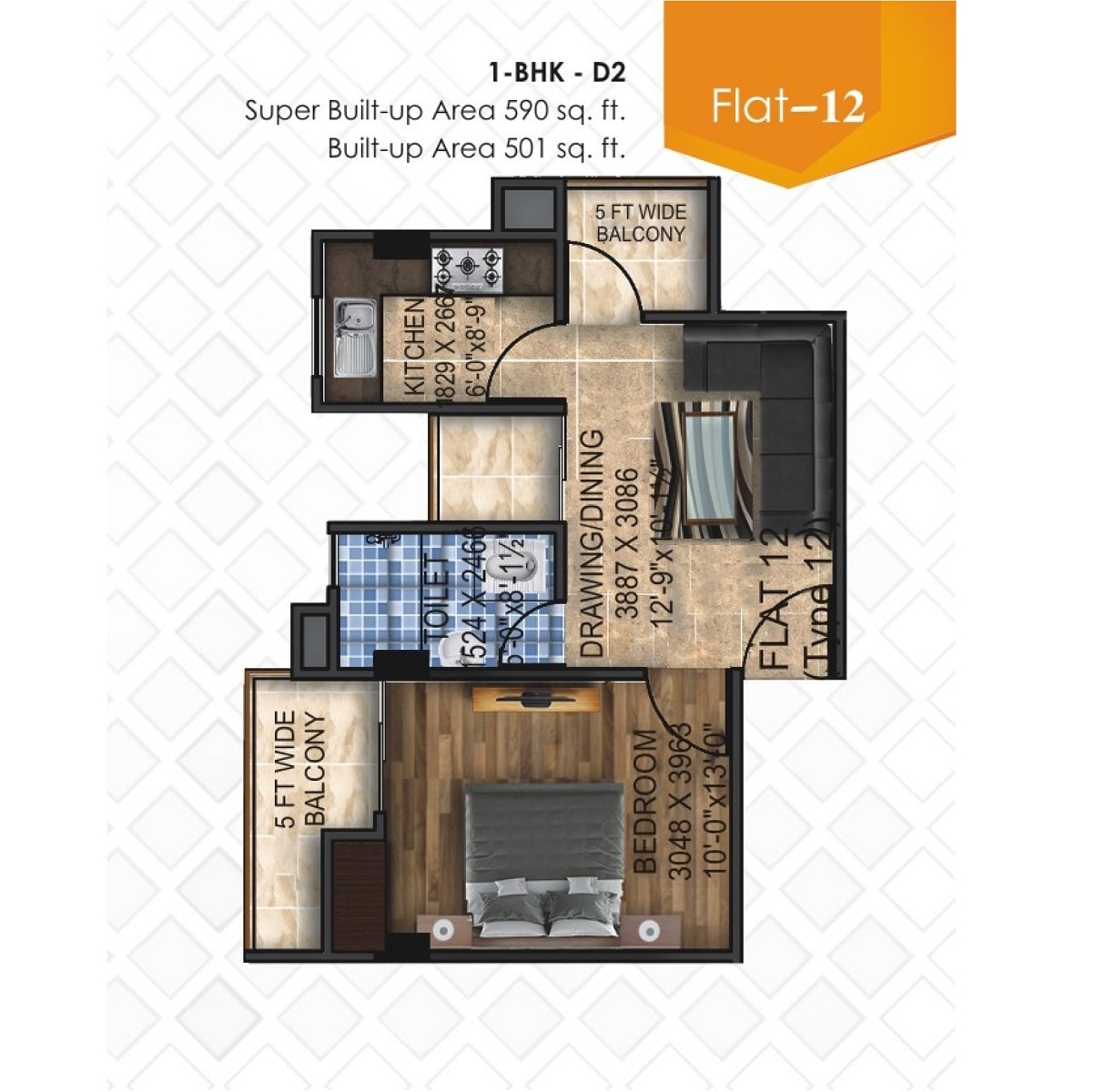 1 BHK 590 Sq. Ft. Apartment