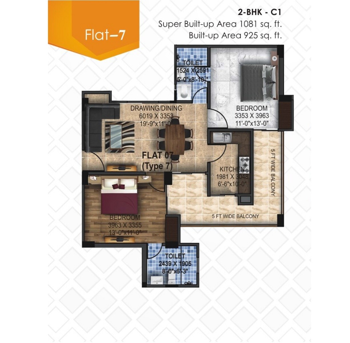 2 BHK 1081 Sq. Ft. Apartment