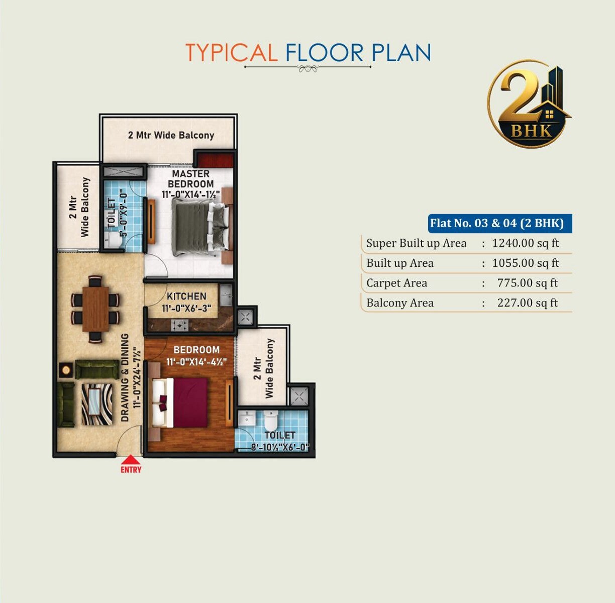 2 BHK 1240 Sq. Ft. Apartment