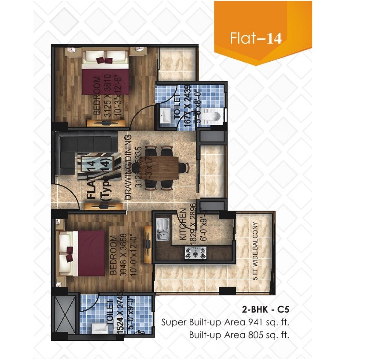 2 BHK 941 Sq. Ft. Apartment