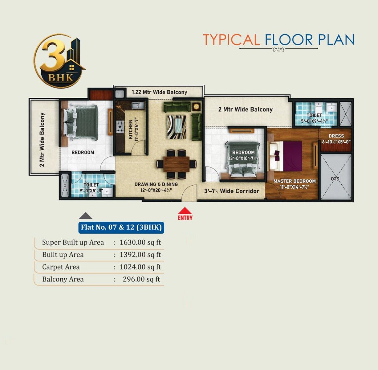 3 BHK 1630 Sq. Ft. Apartment