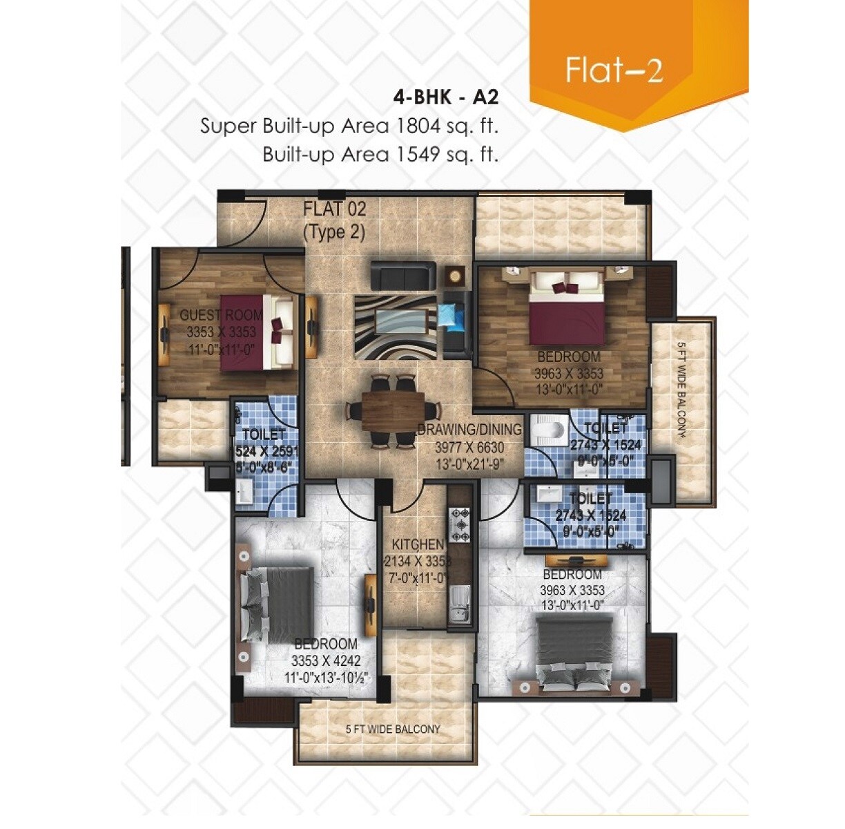 4 BHK 1804 Sq. Ft. Apartment