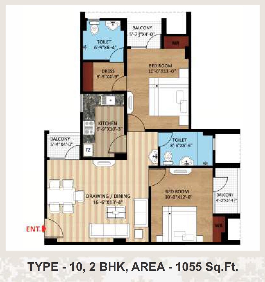 2 BHK 1055 Sq. Ft. Apartment