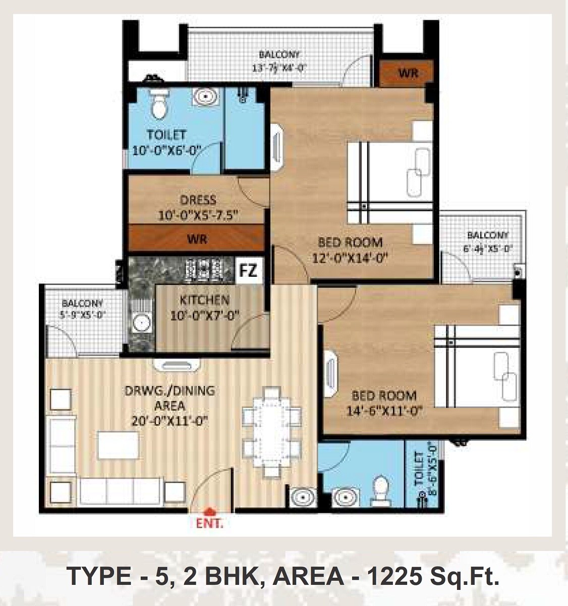2 BHK 1225 Sq. Ft. Apartment
