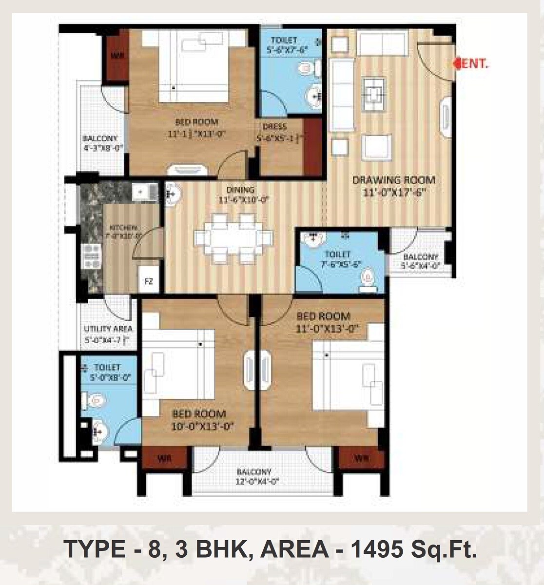 3 BHK 1495 Sq. Ft. Apartment