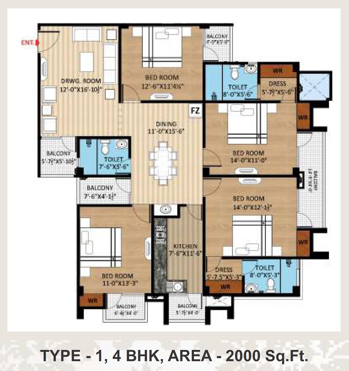 4 BHK 2000 Sq. Ft. Apartment