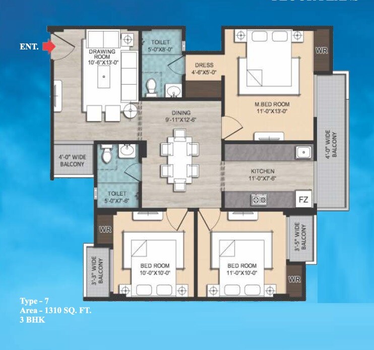3 BHK 1310 Sq. Ft. Apartment