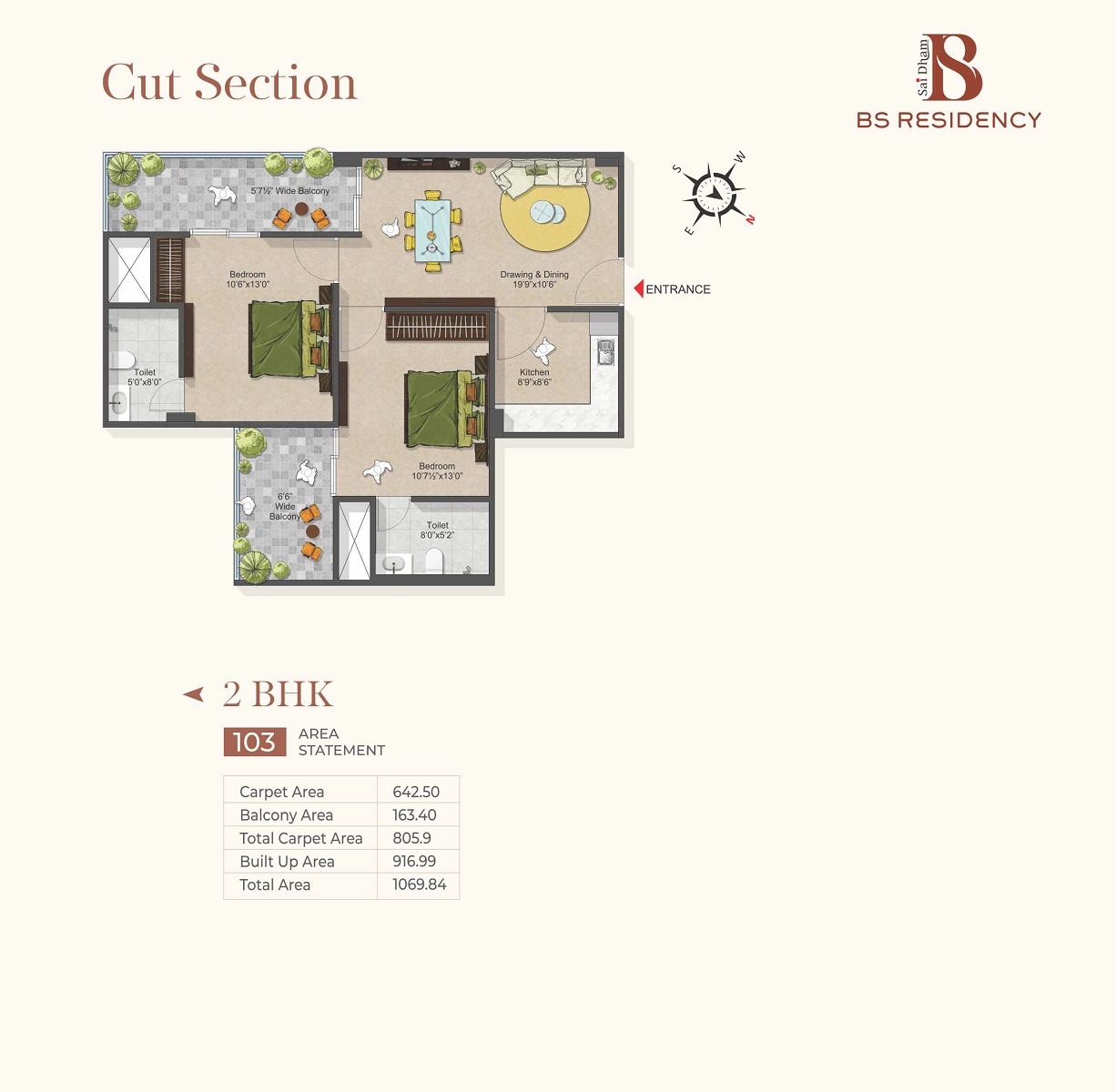 2 BHK 1070 Sq. Ft. Apartment