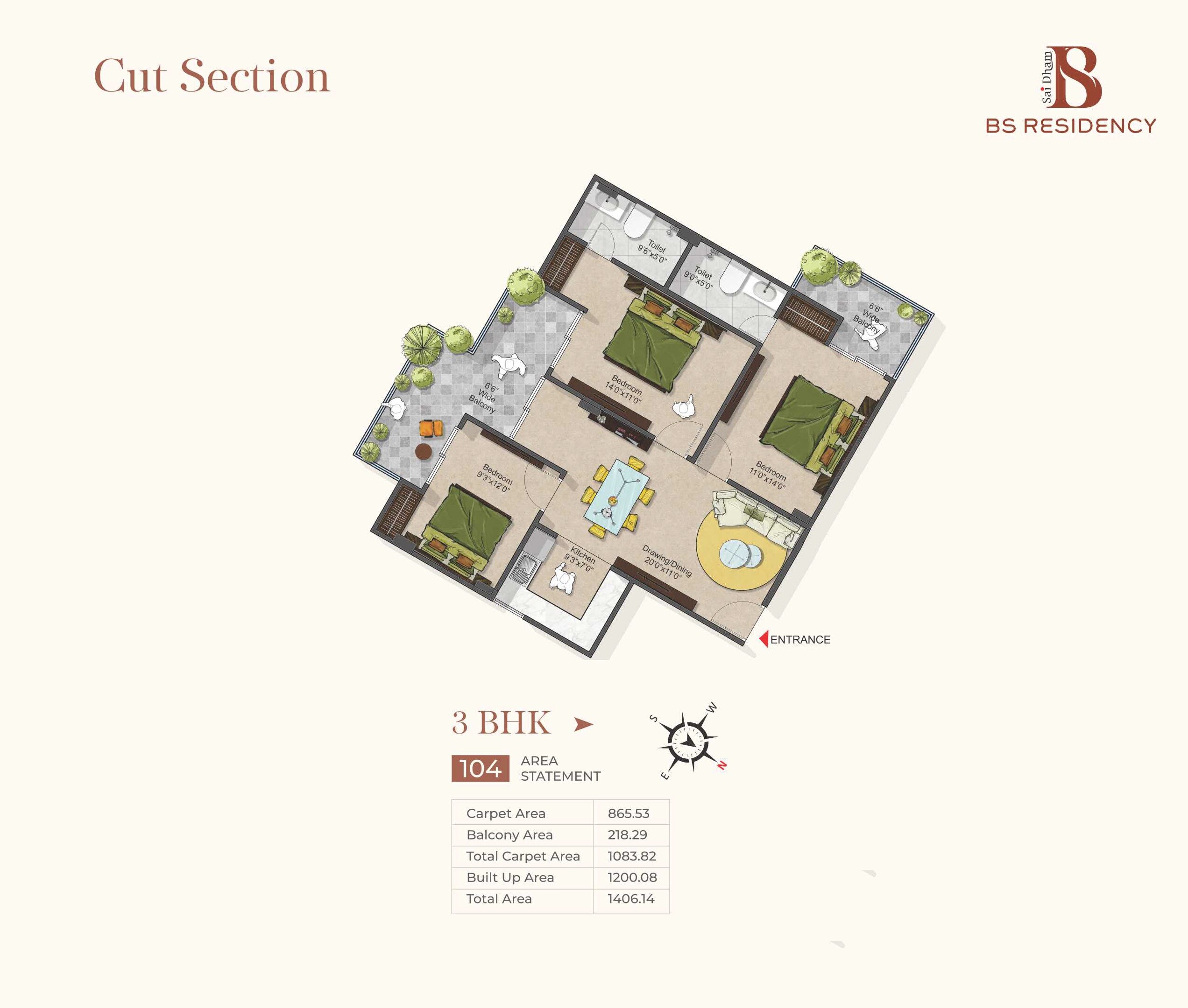 3 BHK 1406 Sq. Ft. Apartment