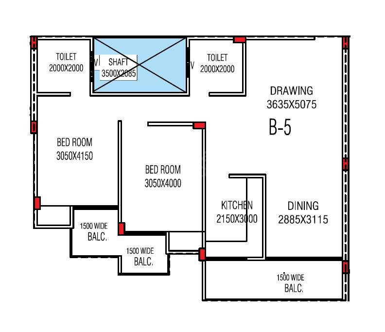 Floor plan of 2 BHK 1218 Sq. Ft. Apartment in Saidham Shree Kaleshwar Dham, Allahabad
