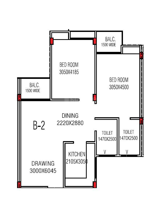 Floor plan of 2 BHK 995 Sq. Ft. Apartment in Saidham Shree Kaleshwar Dham, Allahabad