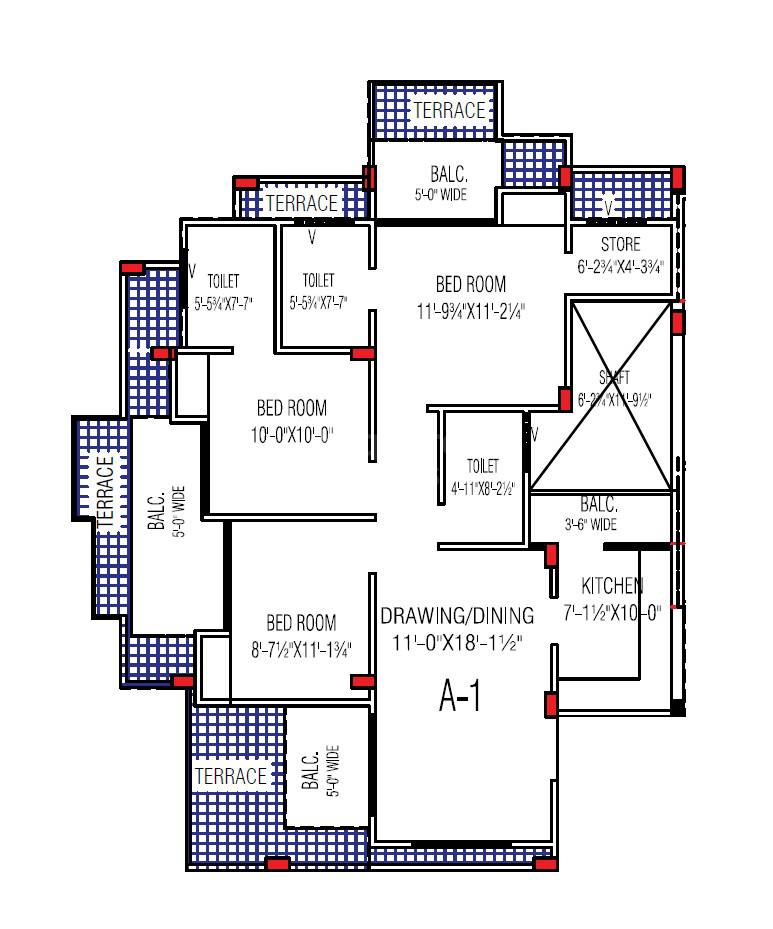 Floor plan of 3 BHK 1408 Sq. Ft. Apartment in Saidham Shree Kaleshwar Dham, Allahabad