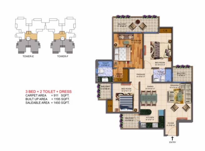 3 BHK 1450 Sq. Ft. Apartment