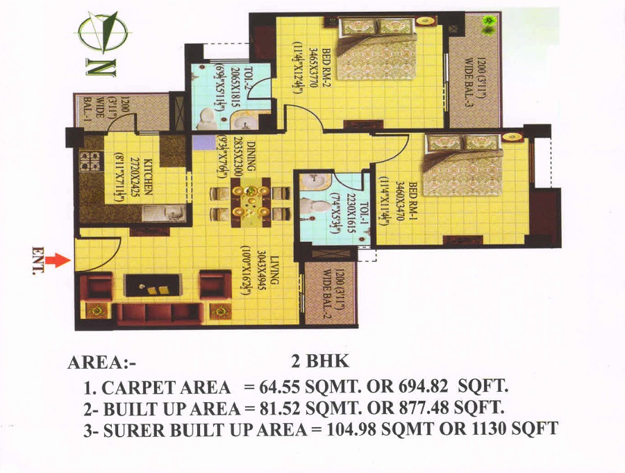 2 BHK 1130 Sq. Ft. Apartment in Tulsiani Imperial Green