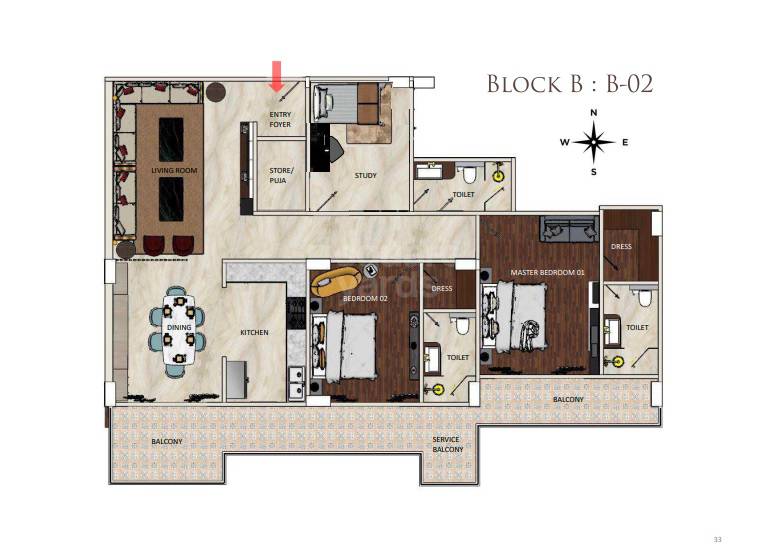 Floor plan of 2 BHK 1375 Sq. Ft. Apartment in Vinayak Park View, Allahabad