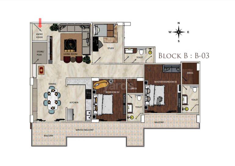 Floor plan of 2 BHK 1390 Sq. Ft. Apartment in Vinayak Park View, Allahabad