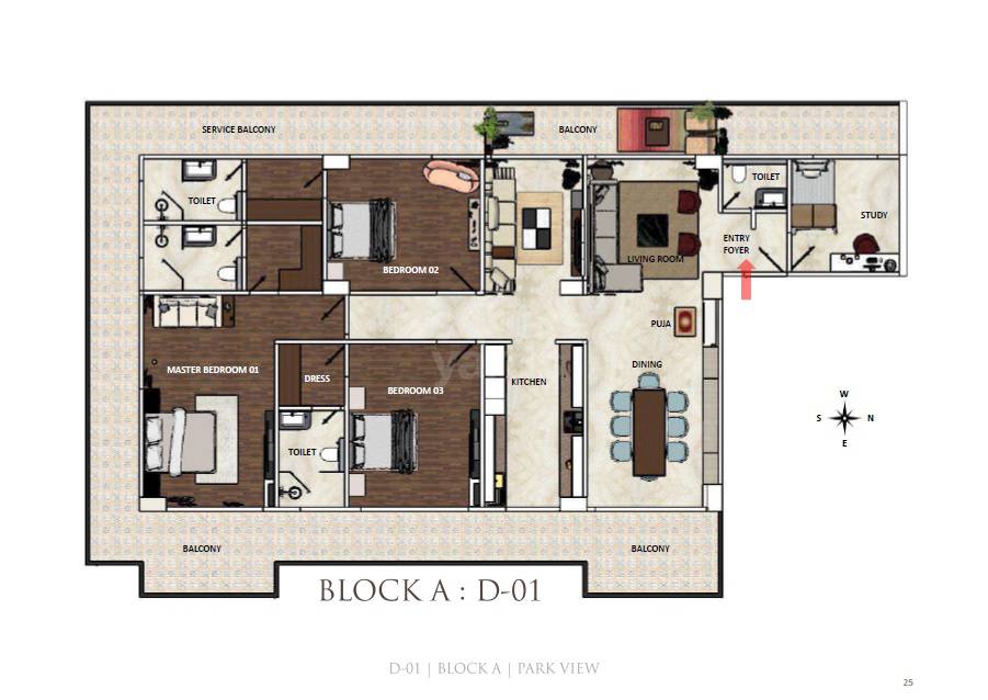 Floor plan of 3 BHK 1754 Sq. Ft. Apartment in Vinayak Park View, Allahabad