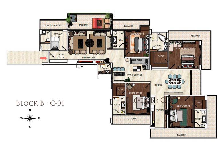 Floor plan of 4 BHK 2400 Sq. Ft. Apartment in Vinayak Park View, Allahabad