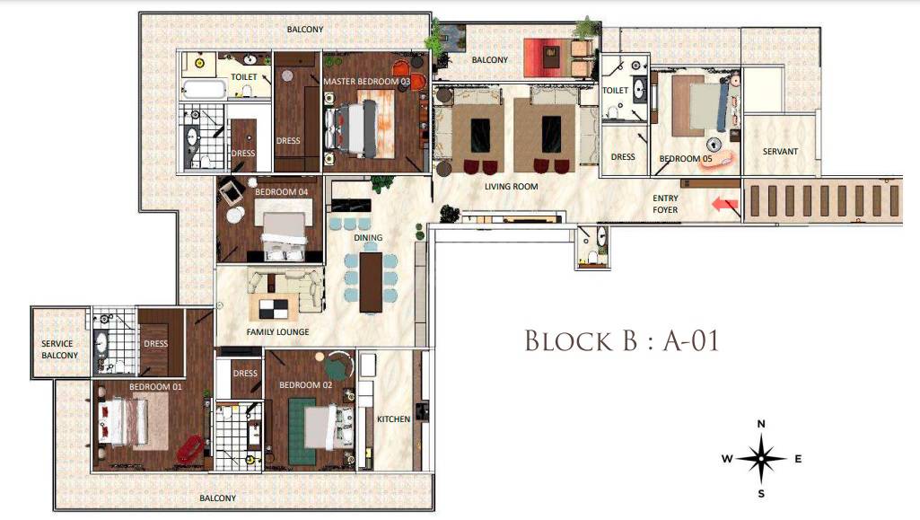 Floor plan of 5 BHK 2807 Sq. Ft. Apartment in Vinayak Park View, Allahabad