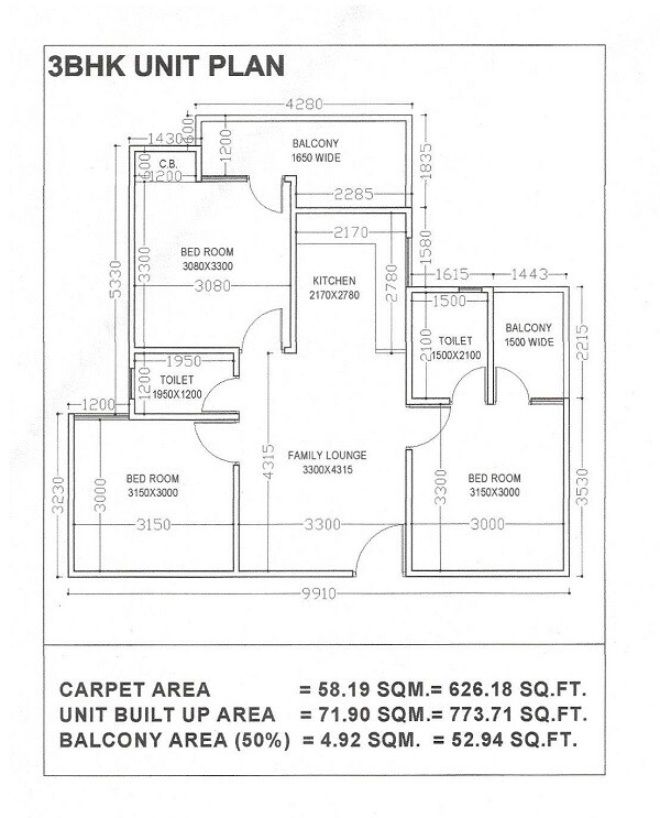 Floor plan of 3 BHK 626 Sq. Ft. Apartment in Satyam Urbana 53, Alwar