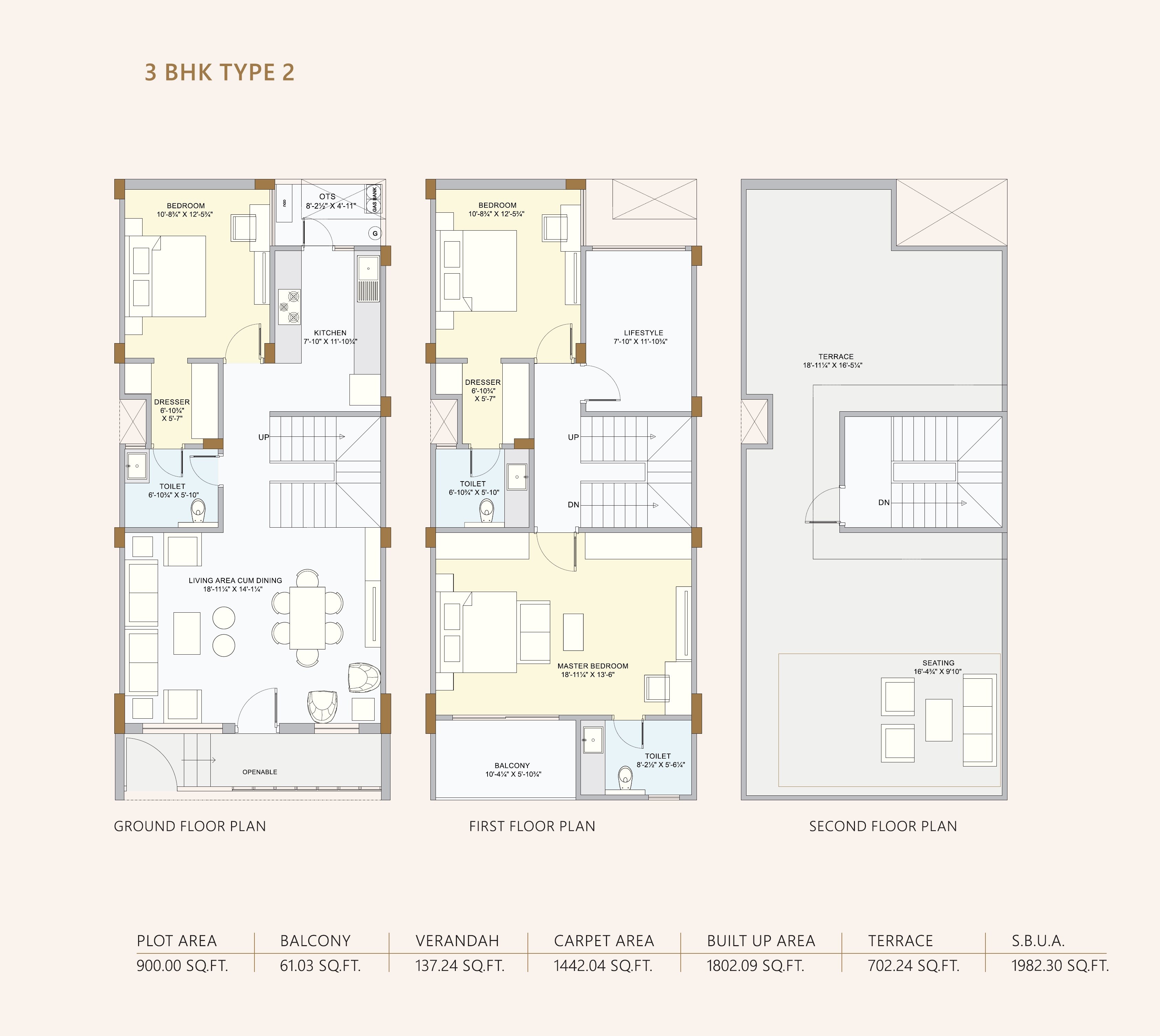 Floor plan of 3 BHK 1982 Sq. Ft. Villa in Shubhashray Vilas, Alwar