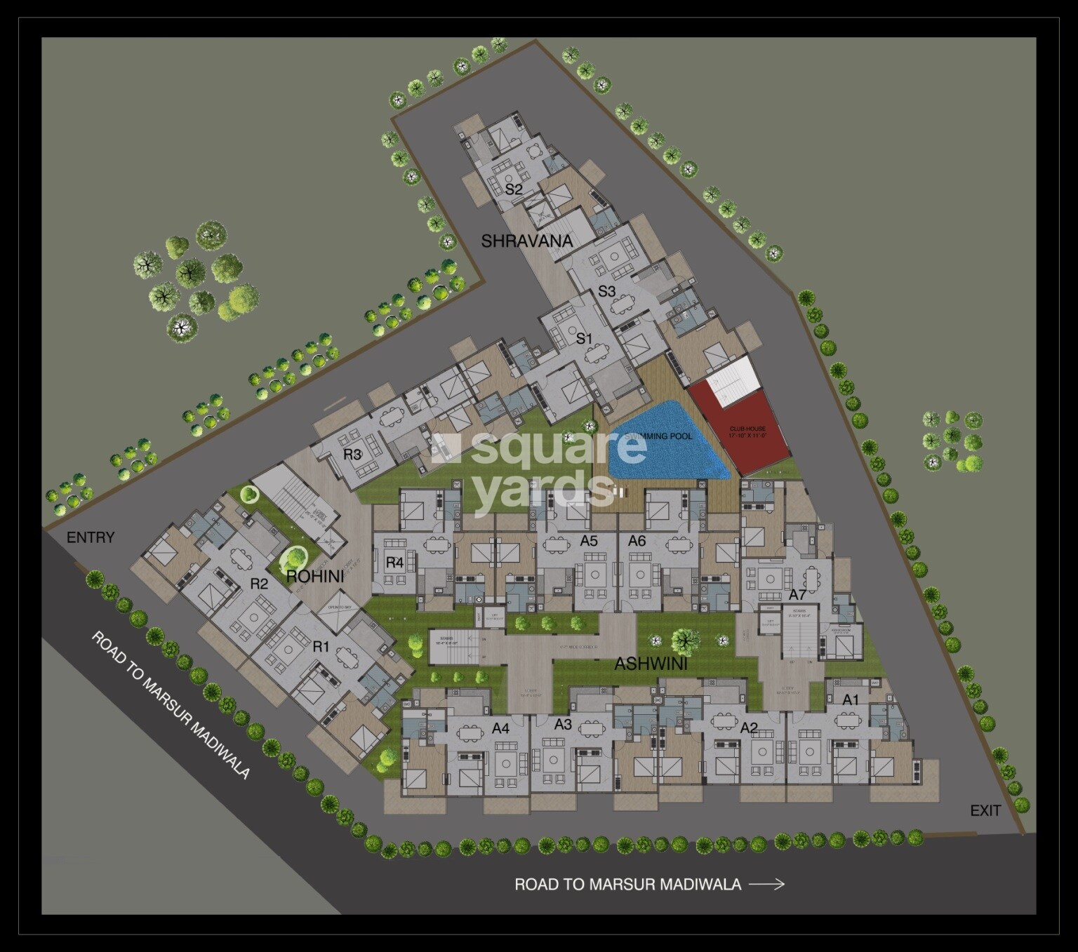 Adish-Aradhra_an aerial view of a building with a clock on it