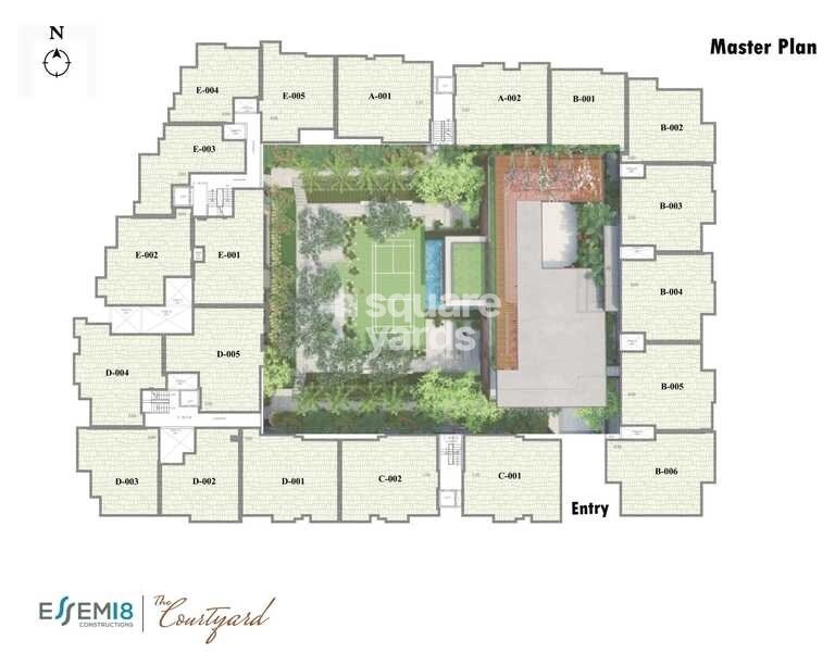 Essem-18-The-Courtyard_an aerial view of a small town with a large building