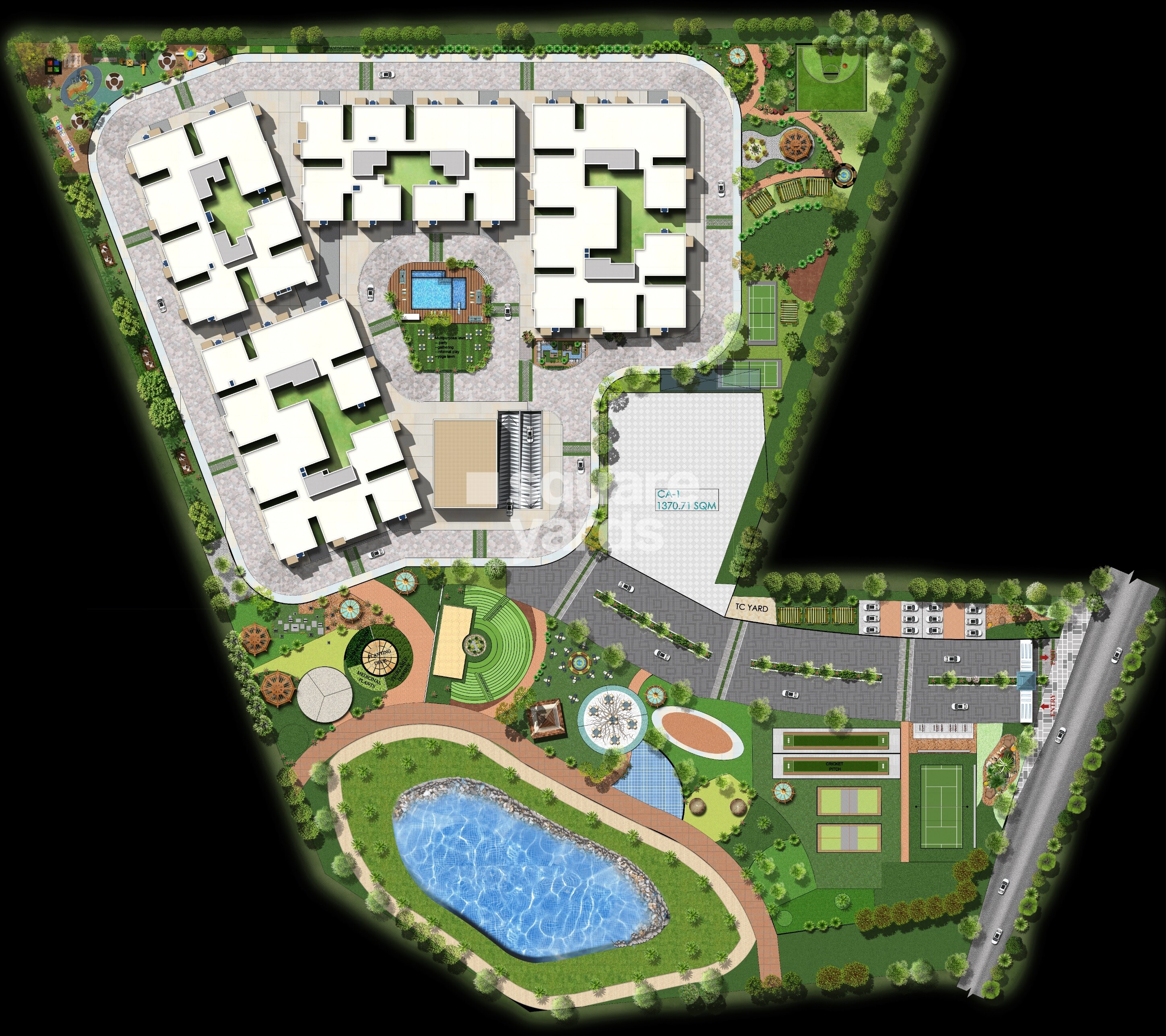 PSR-Vanasree_an aerial view of a small town with a large building