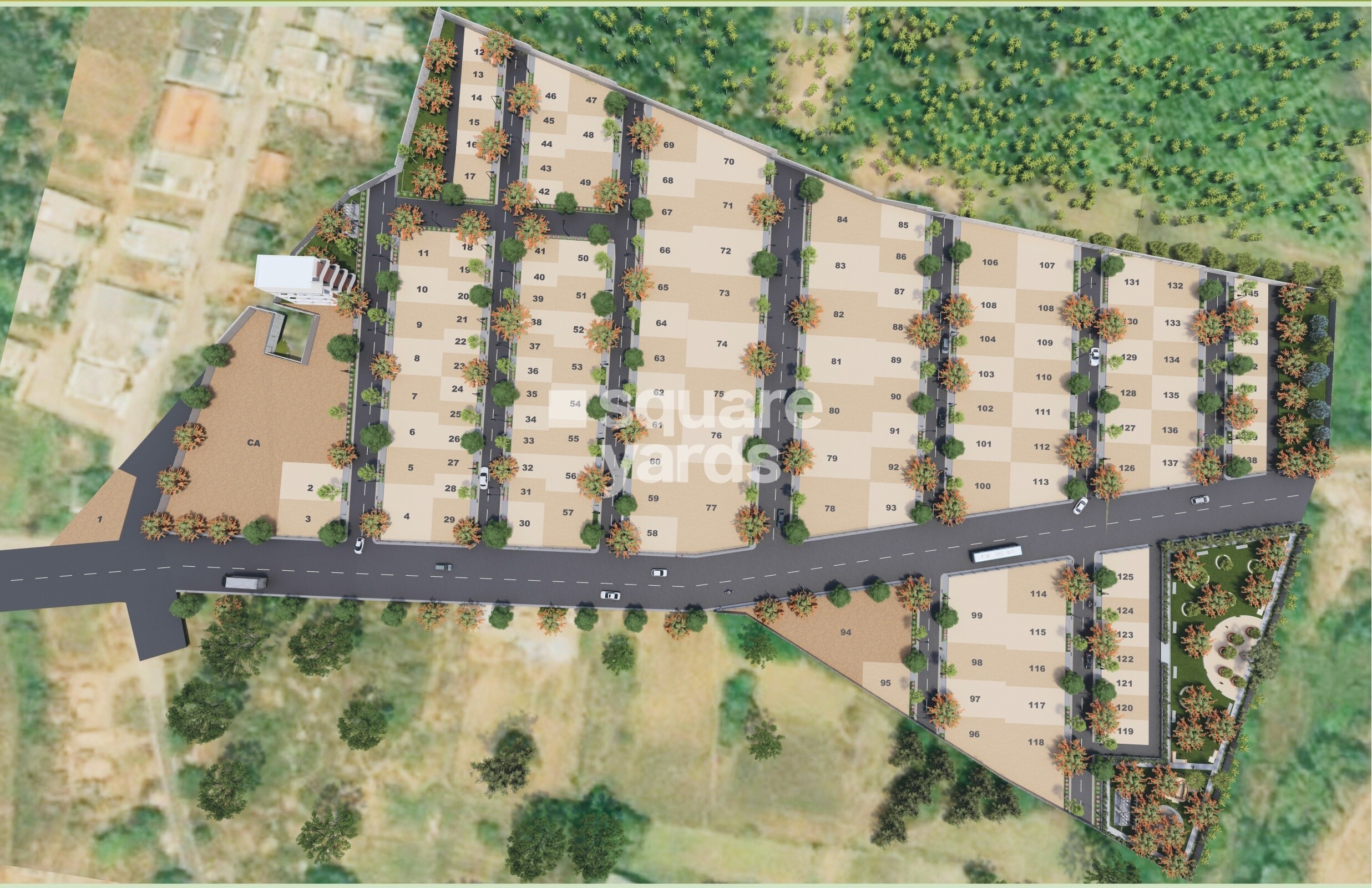 Rainbow-Vistas-Uttarahalli_an aerial view of a city with a train on the tracks