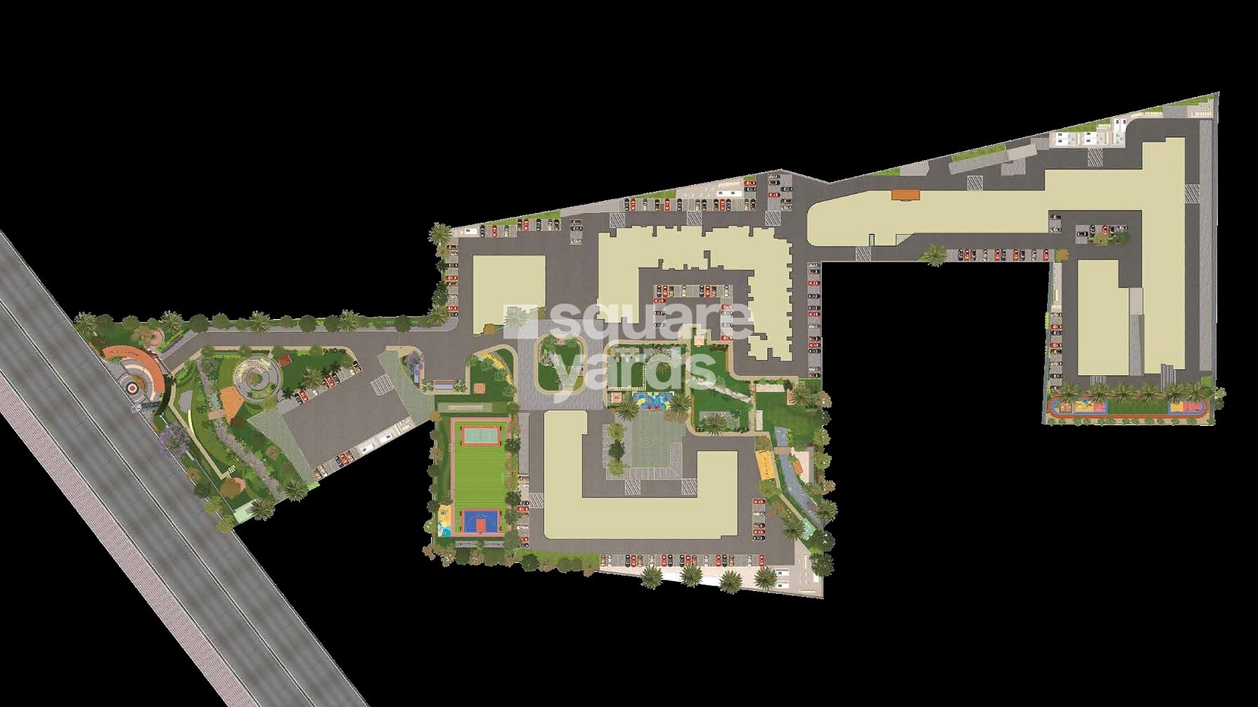 Salarpuria-Sattva-Aeropolis_an aerial view of a building with a cartoon character on it