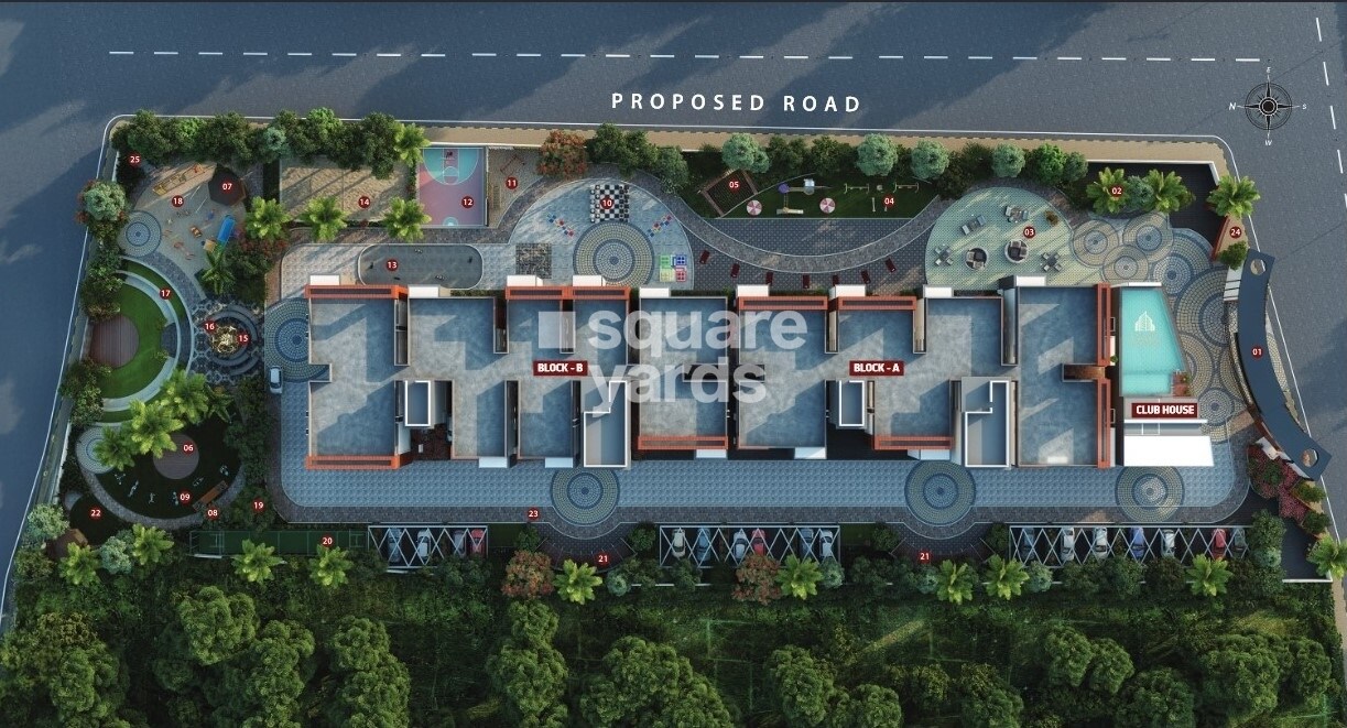 Sanjeevini-Aarna_an aerial view of a building with a train on it