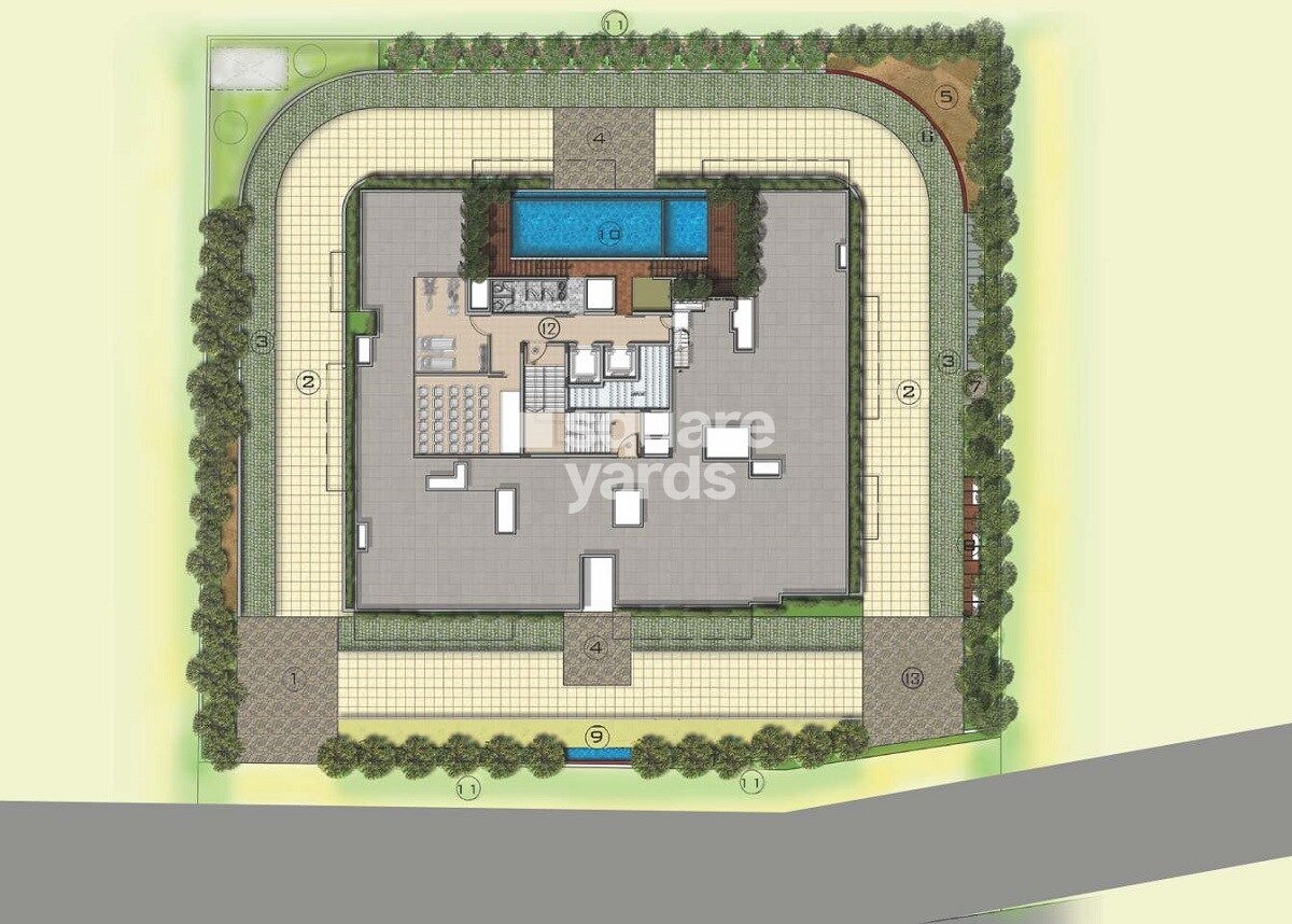 SLV-Sky-Houses_an aerial view of a building with a clock on it