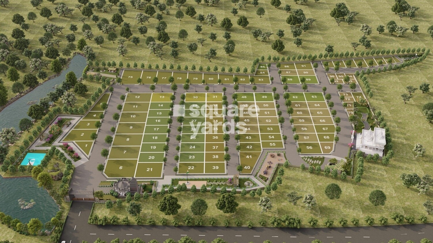 Trilok-Villas-And-Apartments_an aerial view of a large green field