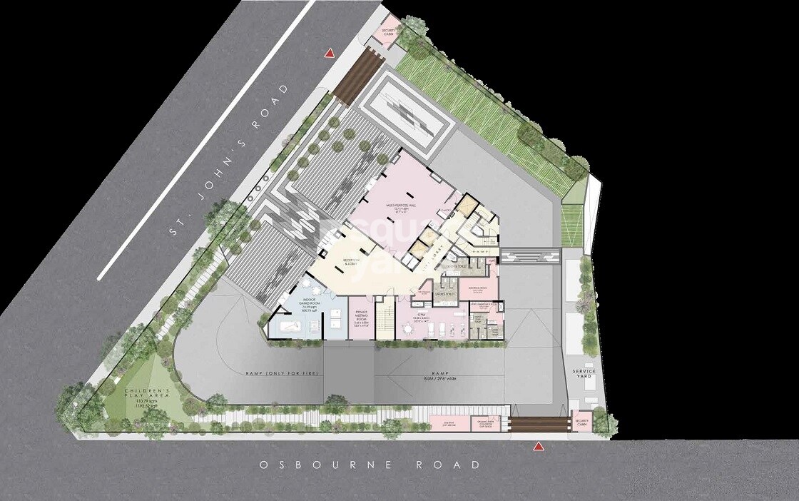 Vaishnavi-Premiere_an aerial view of a building with a plane flying overhead