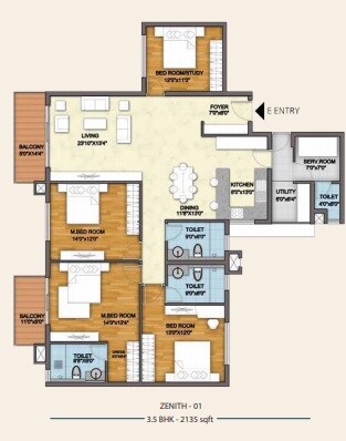 Floor plan of 3 BHK 2135 Sq. Ft. Apartment in Monarch Aqua, Bangalore