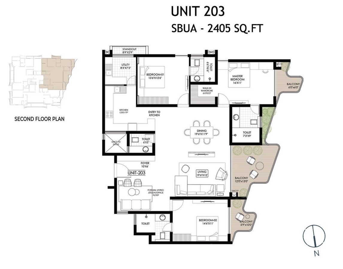 Floor plan of 3 BHK 2405 Sq. Ft. Apartment in 11 Campbell Krishvi, Bangalore