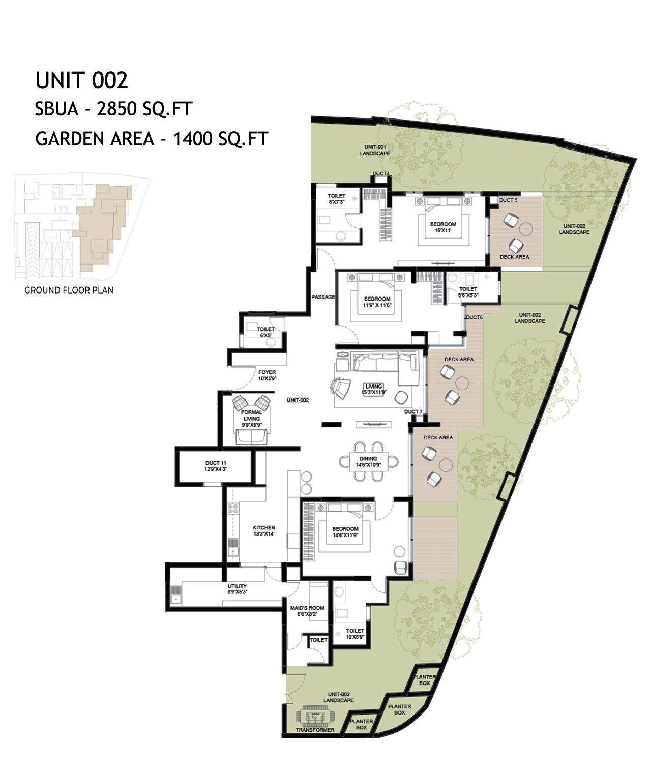 Floor plan of 3 BHK 2850 Sq. Ft. Apartment in 11 Campbell Krishvi, Bangalore