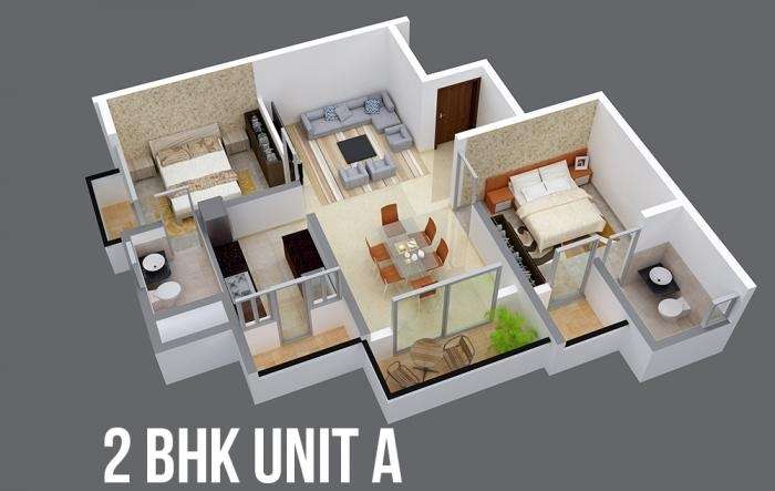 2 BHK 673 Sq. Ft. Apartment in 3 Little Birds