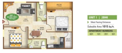 Floor plan of 2 BHK 1015 Sq. Ft. Apartment in 5 Elements Aditya Harmony, Bangalore