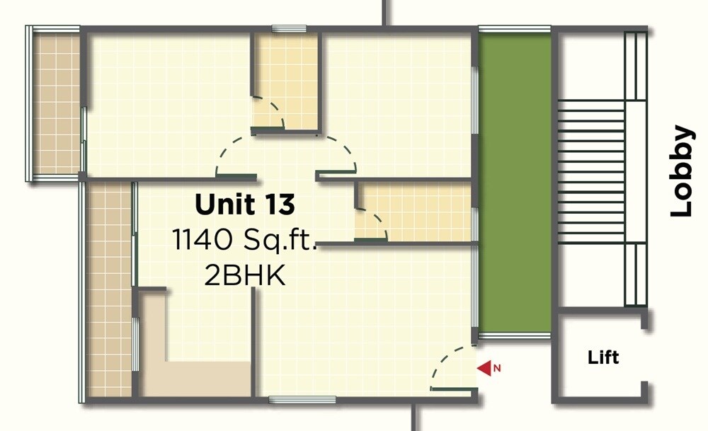 Floor plan of 2 BHK 1140 Sq. Ft. Apartment in 5 Elements Natures Lap, Bangalore