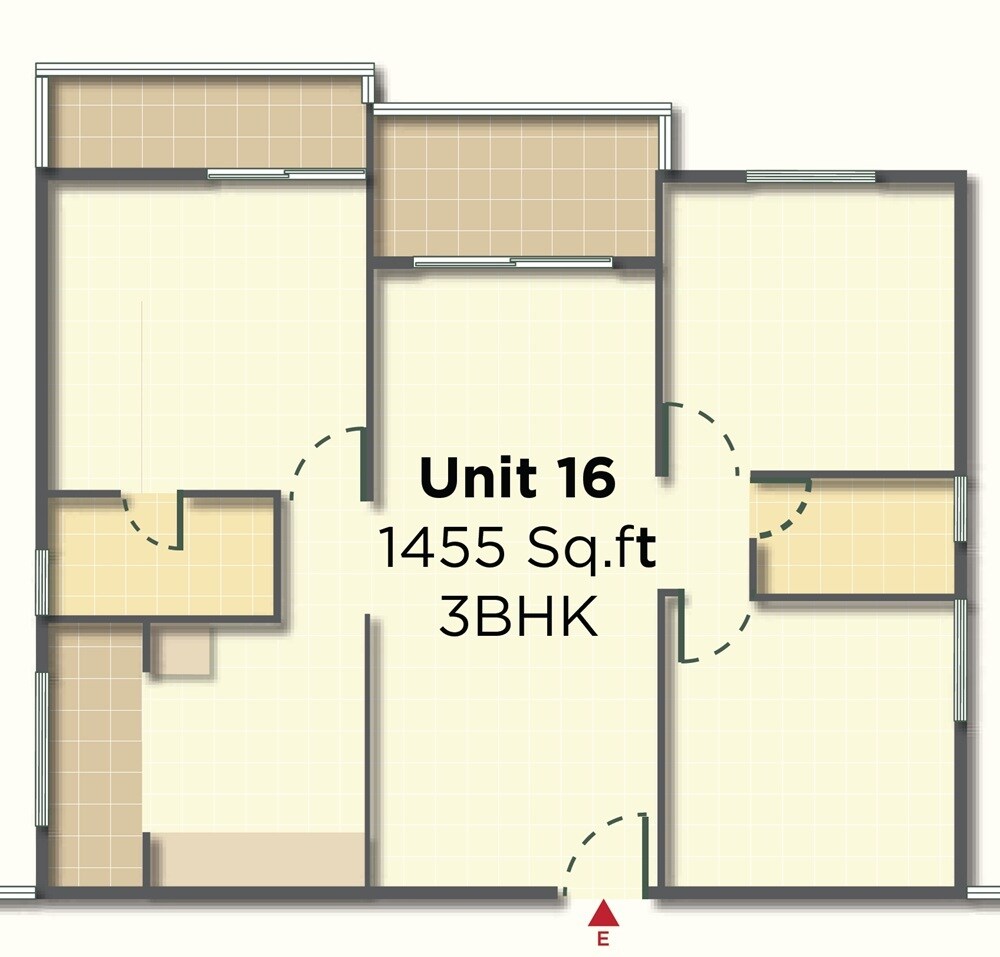 Floor plan of 3 BHK 1455 Sq. Ft. Apartment in 5 Elements Natures Lap, Bangalore