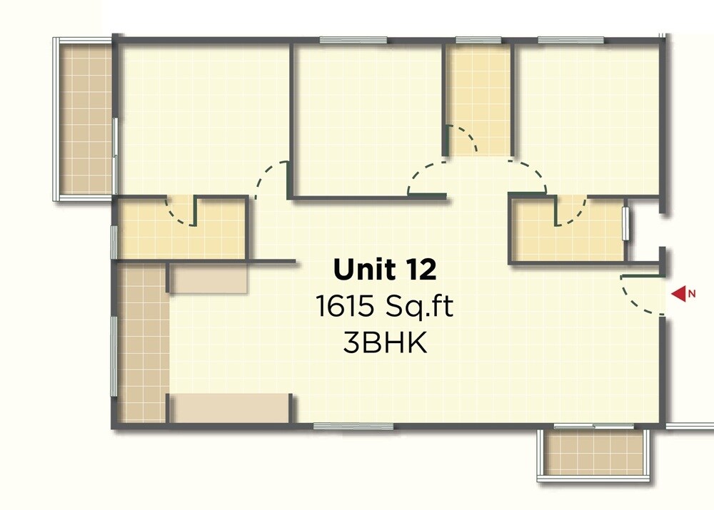 Floor plan of 3 BHK 1615 Sq. Ft. Apartment in 5 Elements Natures Lap, Bangalore
