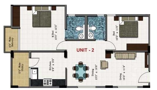 Floor plan of 2 BHK Apartment - 1040 sq. ft. in A K Madhuram, Bangalore