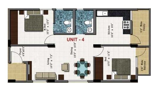 Floor plan of 2 BHK Apartment - 1080 sq. ft. in A K Madhuram, Bangalore