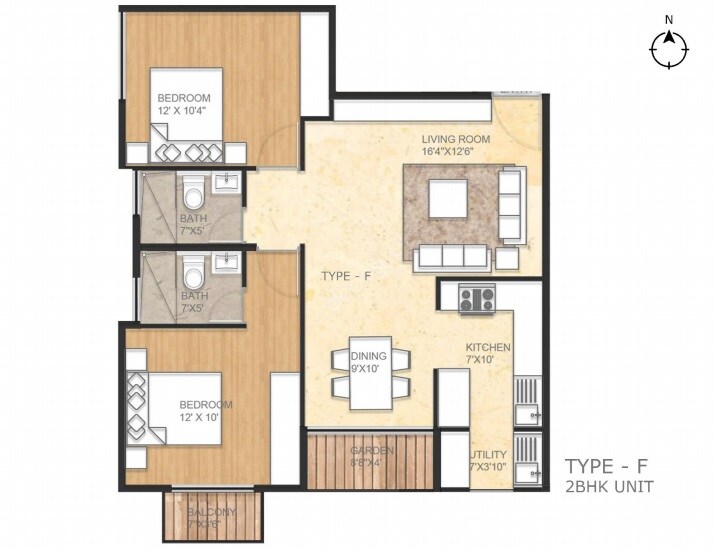 Floor plan of 2 BHK 988 Sq. Ft. Apartment in A3 Atri Nest, Bangalore